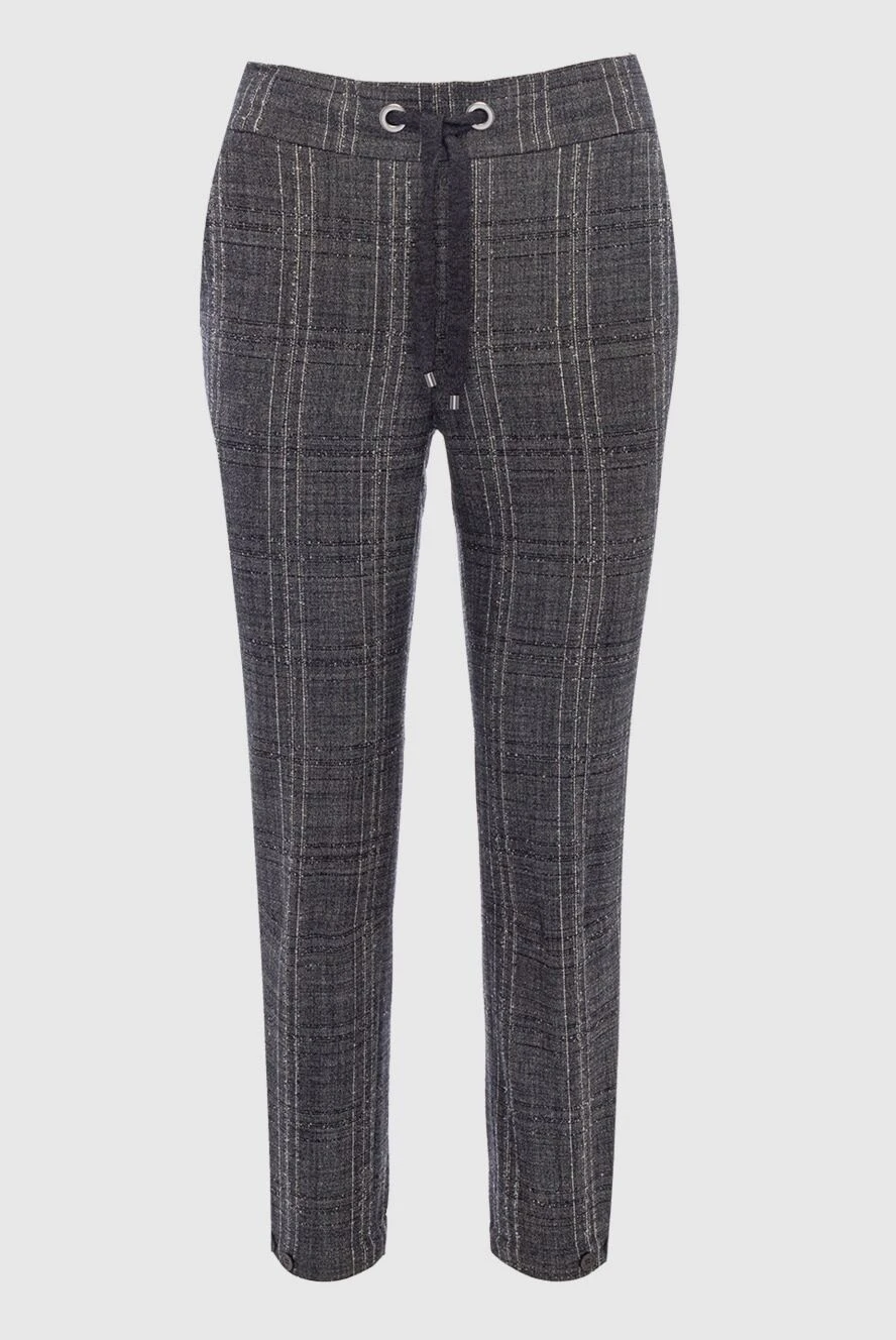 Lorena Antoniazzi Women's checkered print pants with drawstring gray - two pockets. 96% wool, 4% elastane. drawstring. Country of manufacture: Italy. Care: specialized cleaning - photo 1