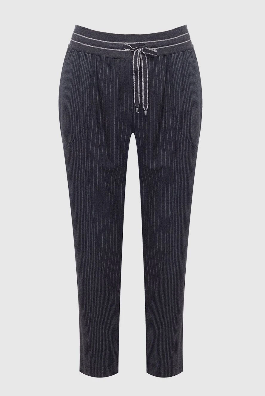 Lorena Antoniazzi Women's striped pants gray - striped pattern. 96% wool, 4% elastane. zipper, belt. Country of manufacture: Italy. Care: specialized cleaning - photo 1