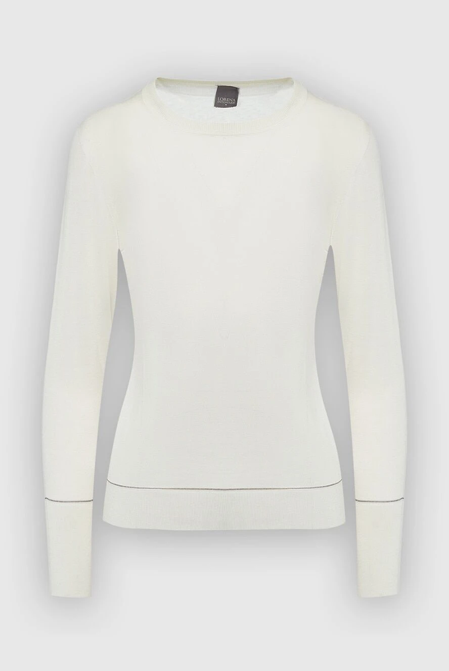 Lorena Antoniazzi White jumper for women - lame strips. 59% silk, 36% wool, 4% viscose, 1% polyester. Country of manufacture: Italy. Care: specialized cleaning - photo 1