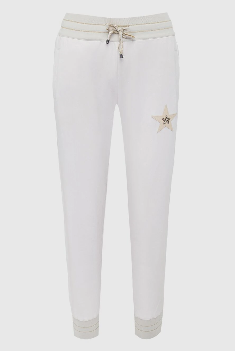 Lorena Antoniazzi Women's drawstring pants with star insert white - logo. two side pockets. cotton, elastane. drawstring. Country of manufacture: Italy. Care: specialized cleaning - photo 1