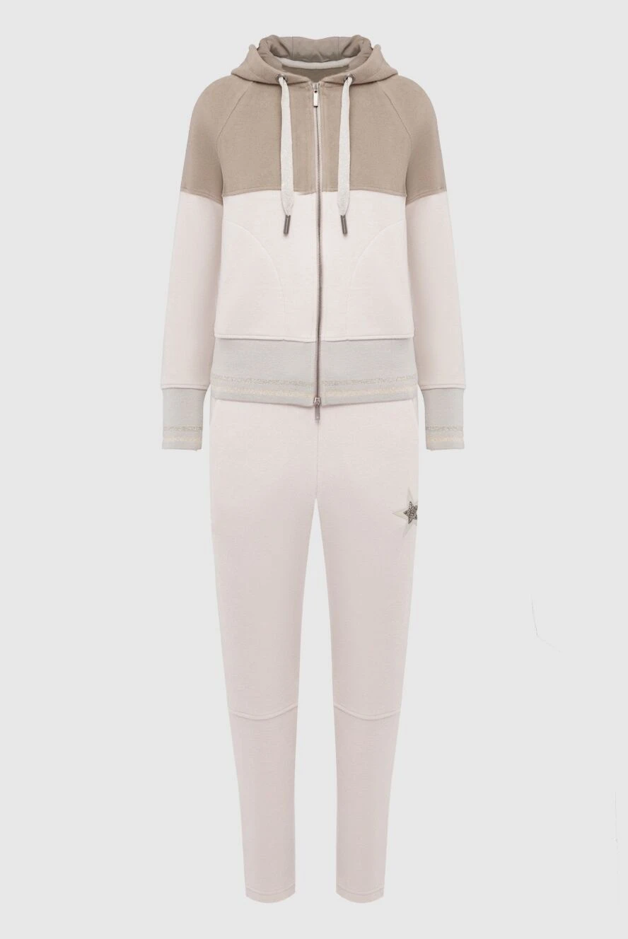 Lorena Antoniazzi Walking suit for women beige - contrasting inserts. 88% cotton, 7% cashmere, 5% elastane. Closure: drawstring, zipper. two side pockets. Hood: yes. Country of manufacture: Italy. Care: specialized cleaning - photo 1