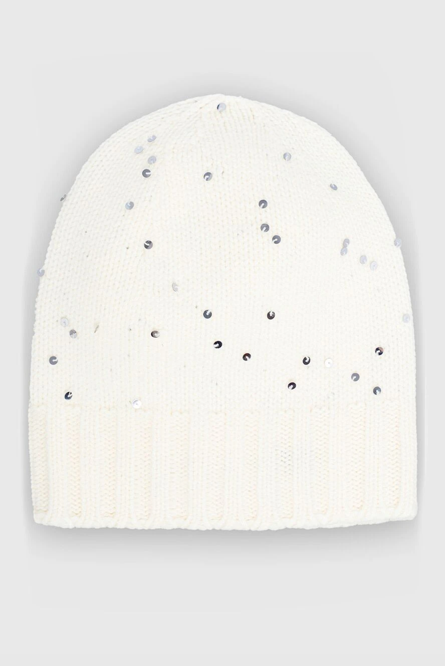 Lorena Antoniazzi White beanie hat for women with sequins - sequins. 76% wool, 14% polyester, 5% cashmere, 5% silk. Country of manufacture: Italy. Care: specialized cleaning - photo 1