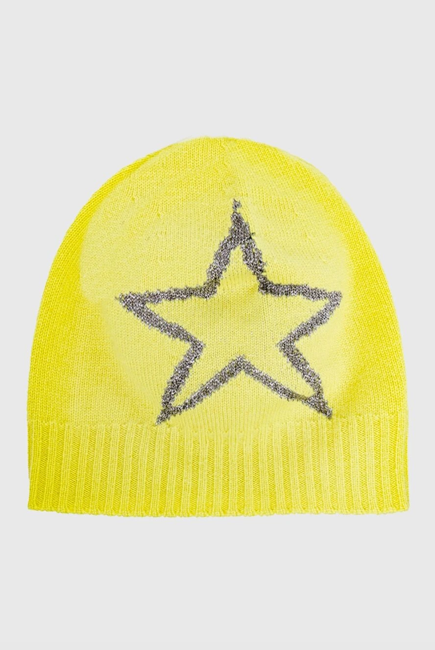 Lorena Antoniazzi Yellow women's hat with a brown star - star. 83% cashmere, 13% viscose, 4% polyester. Country of manufacture: Italy. Care: specialized cleaning - photo 1