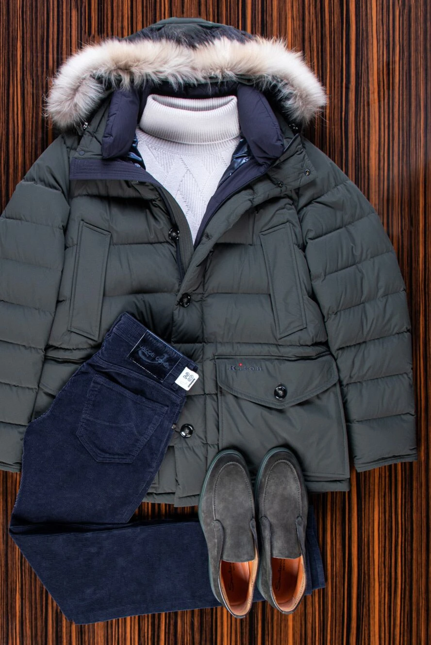 Kiton men s down jacket made of polyamide and elastane green 163553 Men down coats Domino Online Store Ukraine