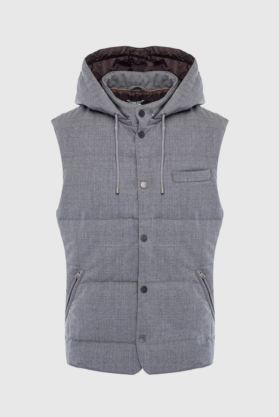 Panicale Gray wool and elastane vest for men - Hood. 96% wool, 4% elastane. Buttons. Two side pockets. Insulation: Down. Country of manufacture: Italy. Care: specialized cleaning - photo 1