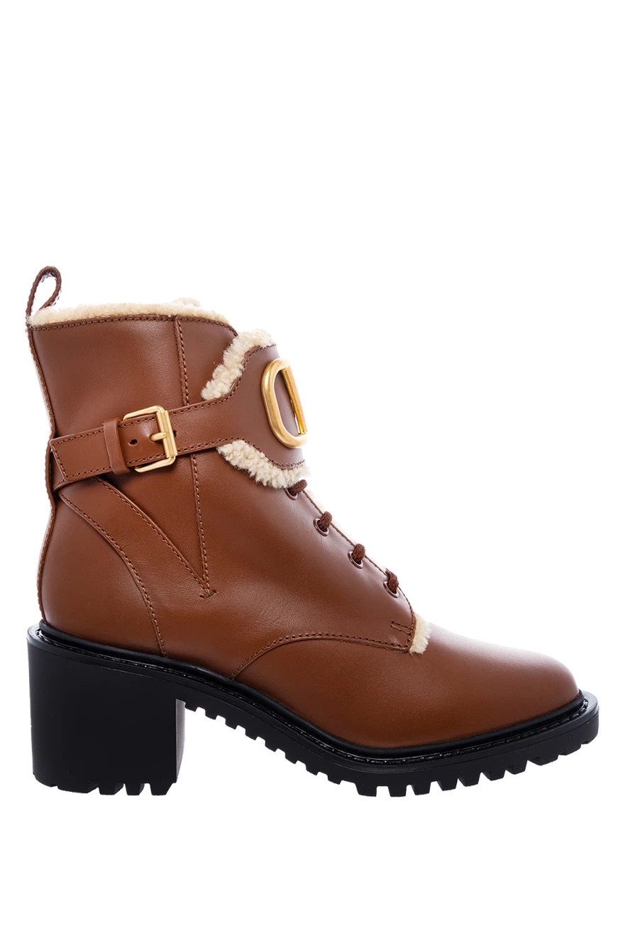 Valentino Women's brown boots made of leather and fur with a logo - Decoration: strap with buckle and logo. leather, fur. Sole height: 2 centimeters. lacing. Country of manufacture: Italy. Care: specialized cleaning - photo 1