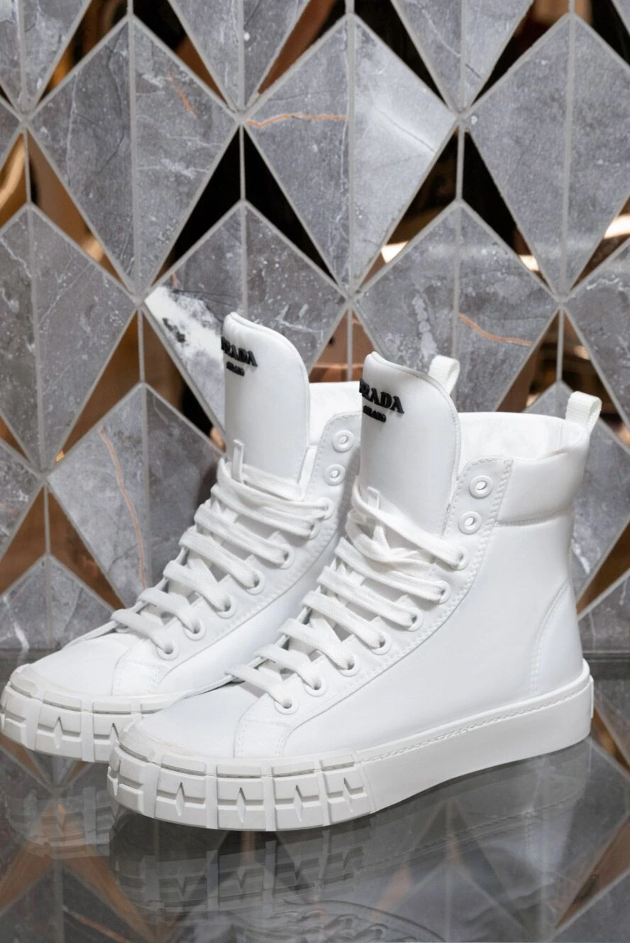 Prada women's high leather sneakers with a pouch in white 163858