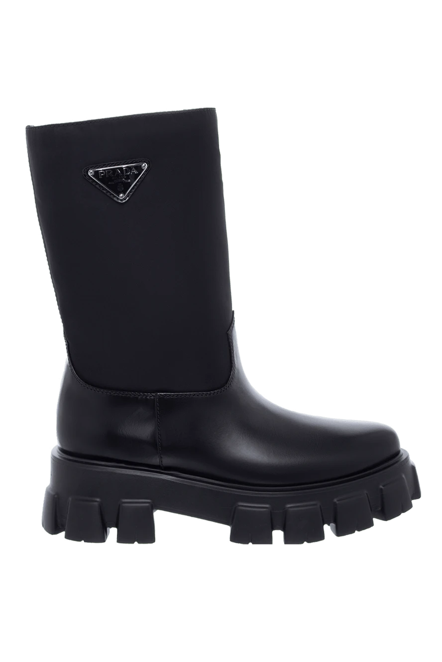 Prada women s leather boots with a tractor sole and a logo black 163861 Women high heels boots Domino Online Store Ukraine