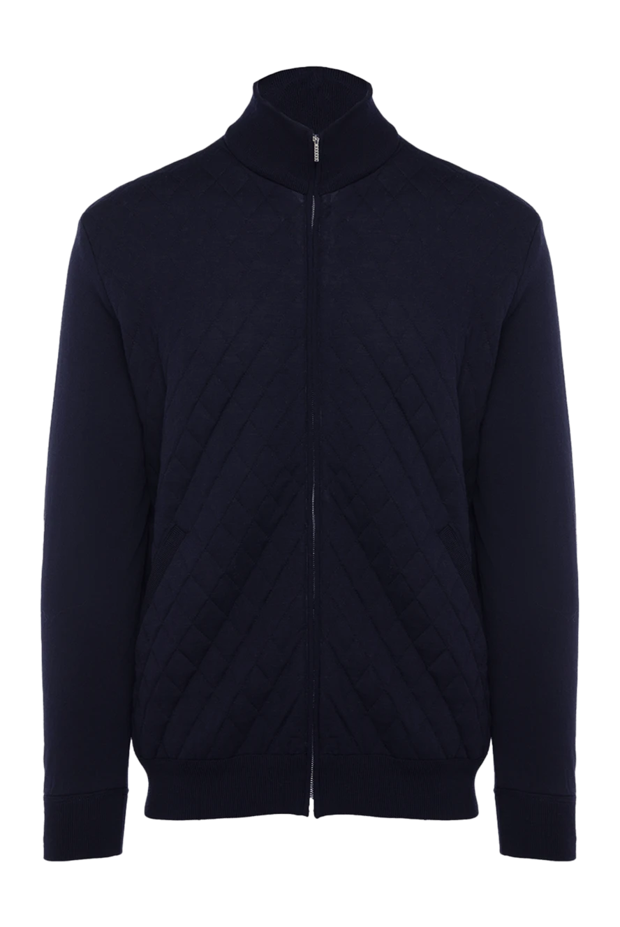 Cesare di Napoli Men's blue wool sports sweatshirt - 100% wool. Closure: zipper. Country of manufacture: Italy. Care: specialized cleaning - photo 1