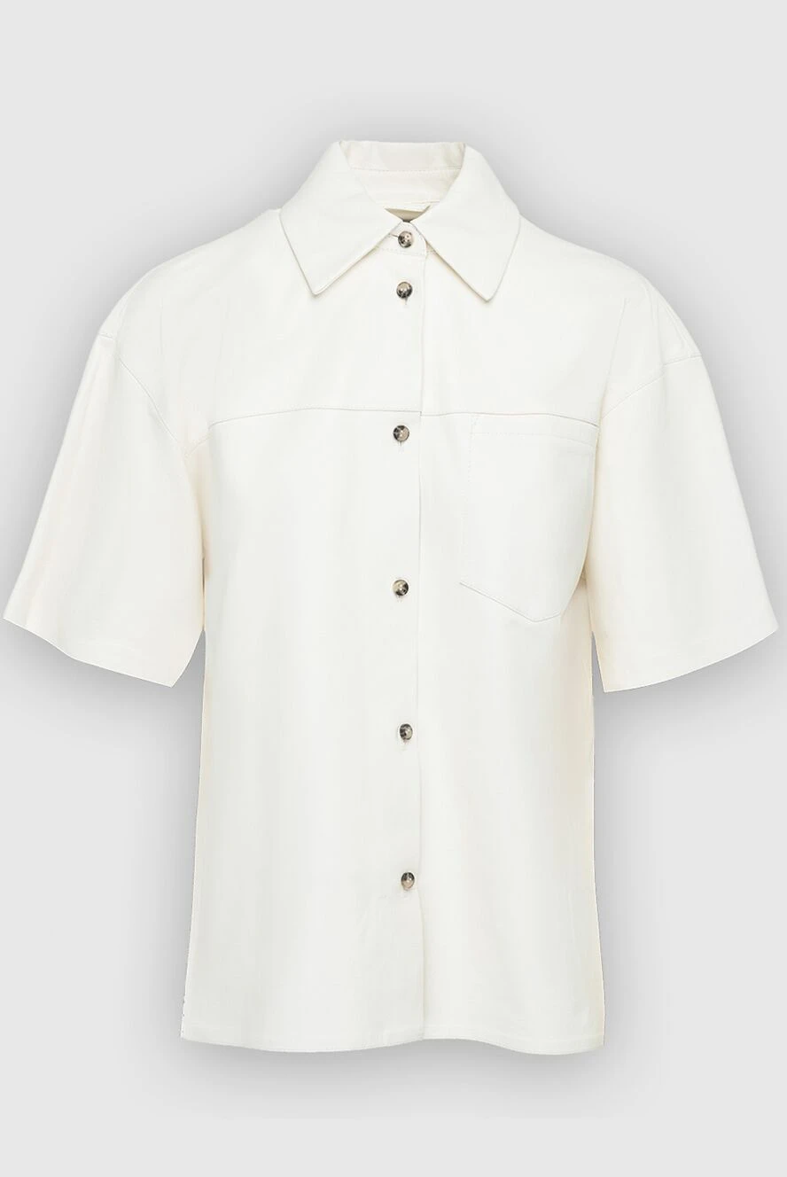 Fleur de Paris Women's leather shirt with pocket and short sleeves white - short sleeve. genuine leather. buttons. Country of manufacture: Italy. Care: specialized cleaning - photo 1