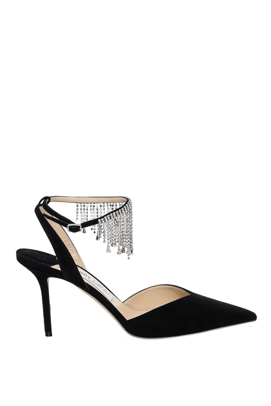 Jimmy Choo Босоніжки з замші чорні жіночі - бахрома з кристалів. замша. пряжка. Каблук: 8 сантиметрів. Країна виробник: Италия. Догляд: спеціалізоване чищення - фото 1