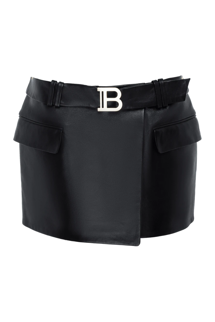 Balmain Black leather skirt for women - Decoration: logo on the buckle. two pockets. 100% leather. zipper, belt. Country of manufacture: Italy. Care: specialized cleaning - photo 1