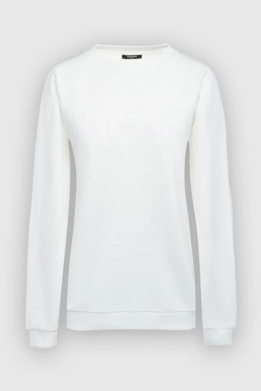 Balmain White cotton sweatshirt for women - 100% cotton. Country of manufacture: Italy. Care: specialized cleaning - photo 1