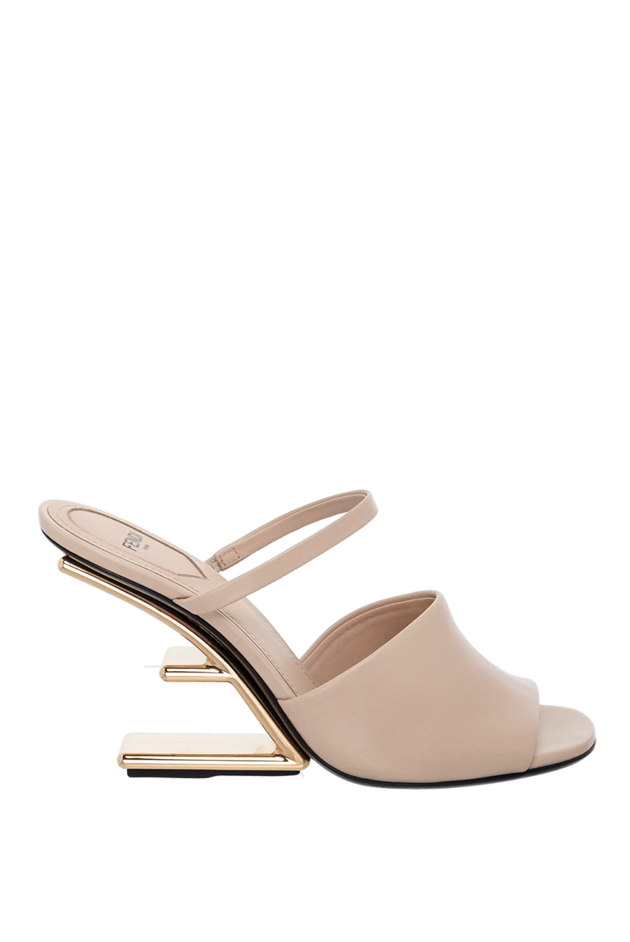 Fendi Beige women's sandals with F-shaped heel - Golden plated. 100% Genuine Leather. Installation: Genuine Leather. Buckle. Heel height: 8.5 cm. Country of manufacture: Italy. Care: specialized cleaning - photo 1