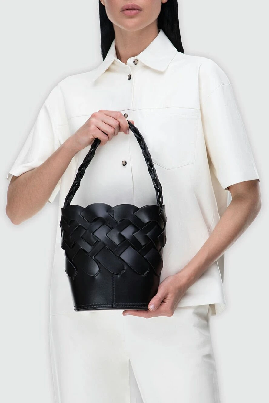 Prada women's black leather bag with weaving 164412 — summer