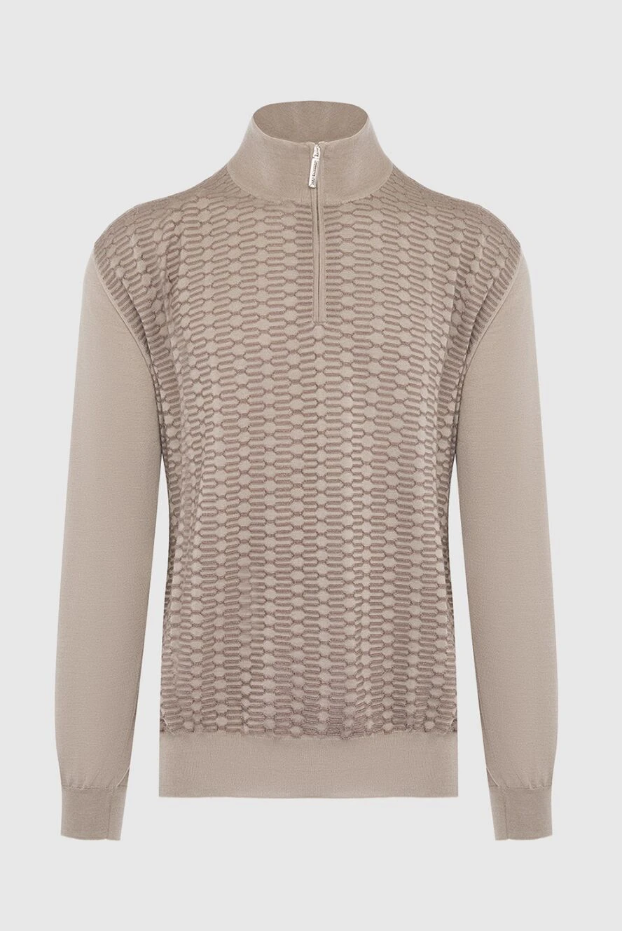 Stefano Ricci Тройер из кашемира и шелка бежевый мужской - Контрастные вставки, узор ромбы. 60% кашемир, 40% шёлк. Молния. Страна производитель: Италия. Уход: специализированная чистка - фото 1