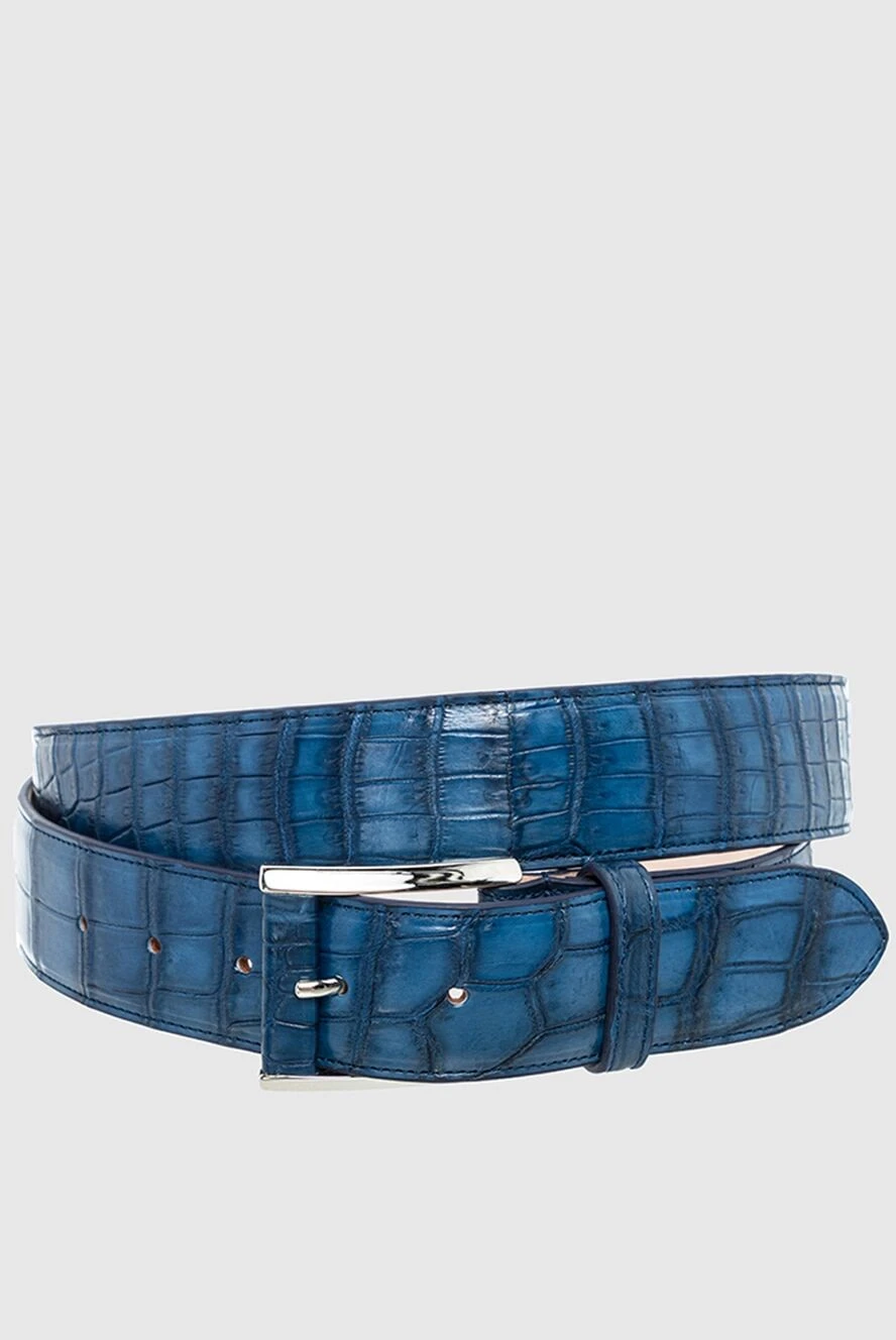 Cesare di Napoli Crocodile leather belt blue for men - Textured leather. 100% crocodile leather. Size: Width 4cm. Buckle. Country of manufacture: Italy. Care: specialized cleaning - photo 1