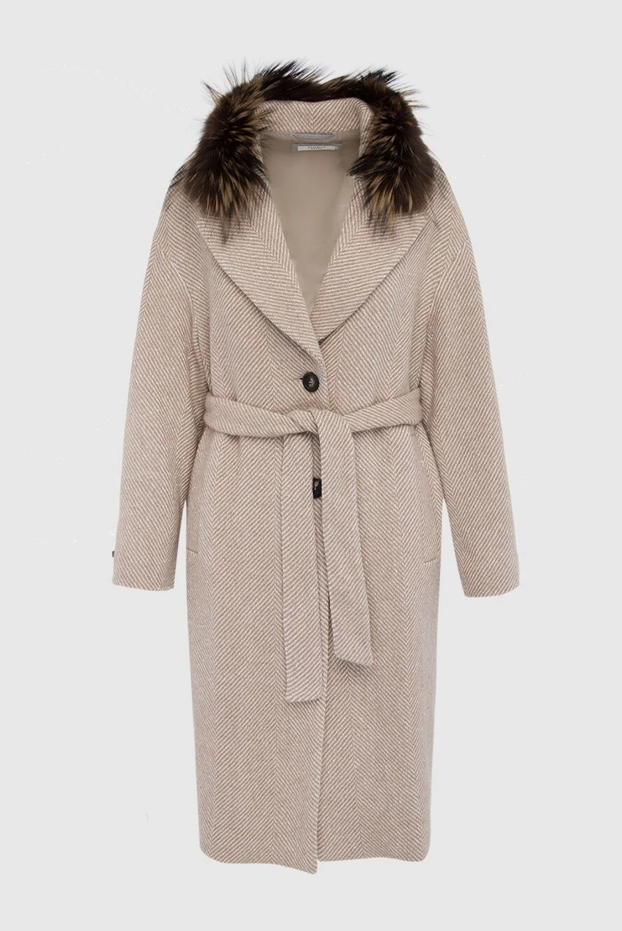 Peserico Beige wool and polyamide coat for women - fur. 31% polyamide, 69% wool. Closure: buttons. two side pockets. Country of manufacture: Italy. Care: specialized cleaning - photo 1