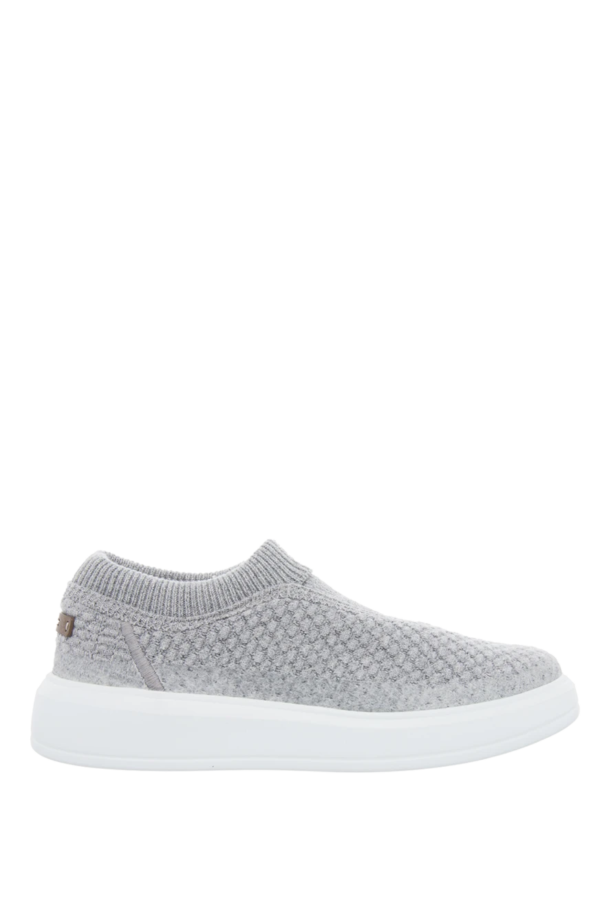 Peserico Women's sneakers with a textured surface in gray - contrasting sole, textured surface. wool, silk. Fastener: elastic insert. Country of manufacture: Italy. Care: specialized cleaning - photo 1