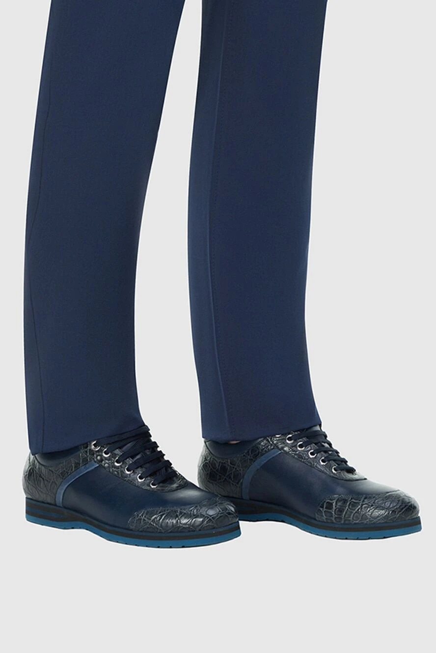 Zilli blue sneakers with smooth leather and crocodile details