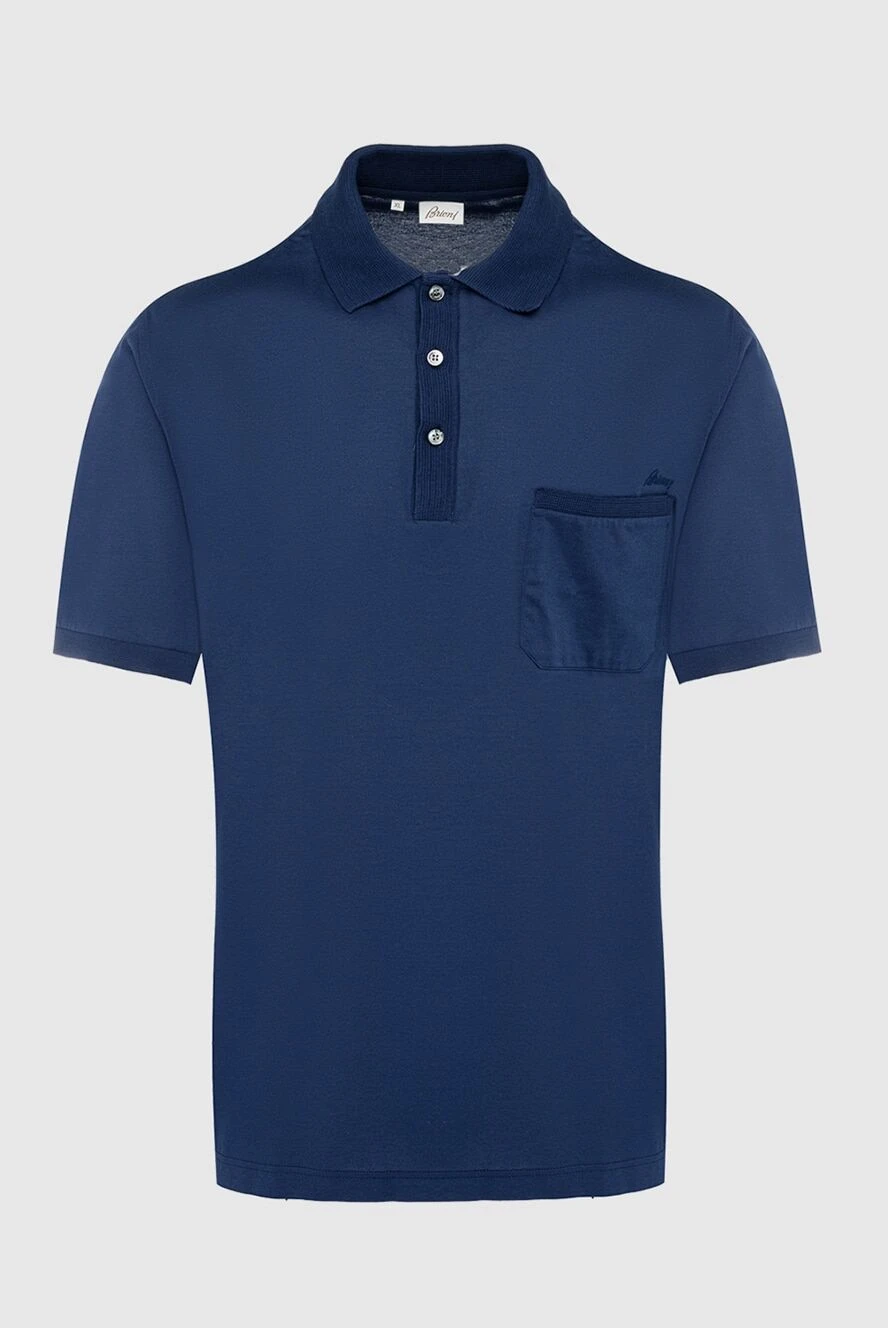 Brioni Cotton polo blue for men - Chest pocket. 100% cotton. Buttons. Country of manufacture: Italy. Care: specialized cleaning - photo 1