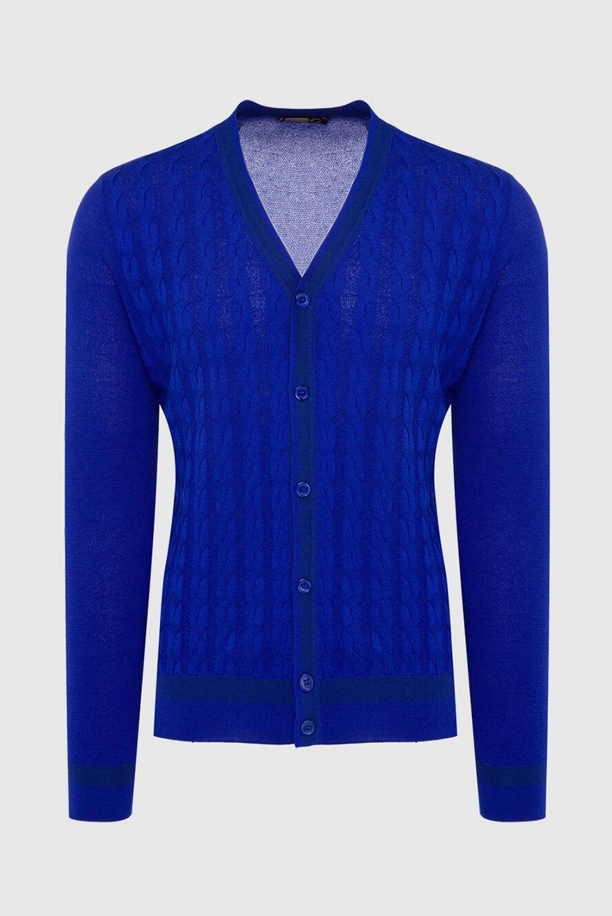 Zilli Men's cardigan made of cotton and silk blue - Contrast edging. 50% cotton, 50% silk. Closure: Buttons. Country of manufacture: Italy. Care: specialized cleaning - photo 1