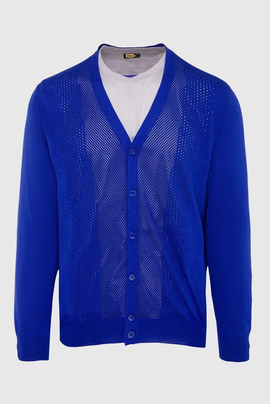 Zilli Men's cardigan made of cotton and silk blue - 50% cotton, 50% silk. Closure: Buttons. Country of manufacture: Italy. Care: specialized cleaning - photo 1