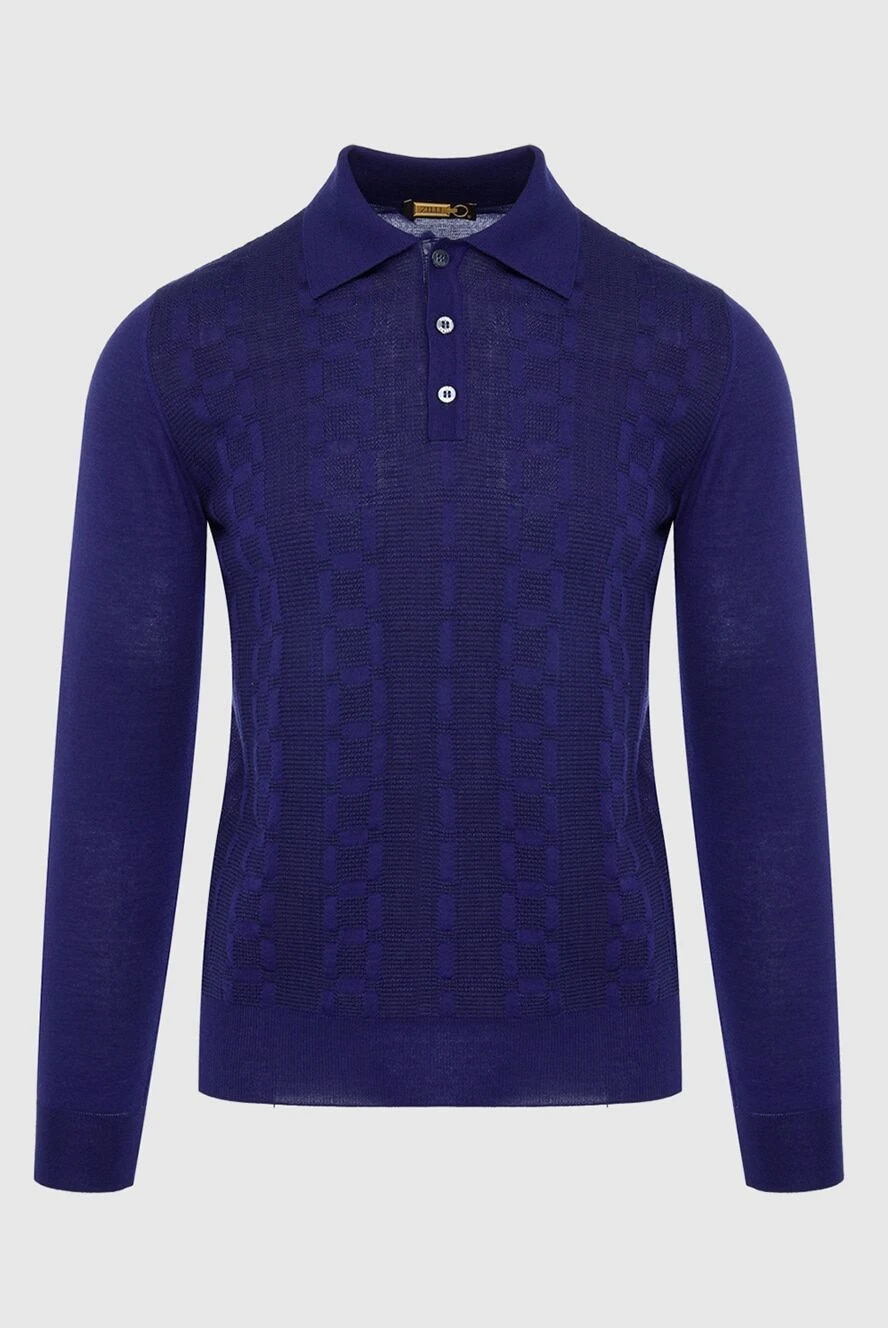 Zilli Long sleeve polo from silk, cashmere and crocodile leather blue men's - Crocodile leather insert, fantasy pattern. Long sleeve. 60% cashmere, 35% silk, 5% crocodile skin. Buttons. Country of manufacture: Italy. Care: specialized cleaning - photo 1