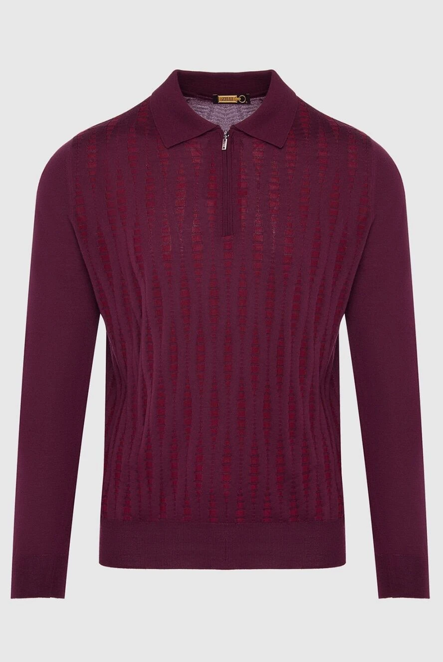 Zilli Long-sleeved polo from silk and cashmere burgundy for men - Long sleeve. 60% cashmere, 40% silk. Closure: Zipper. Country of manufacture: Italy. Care: specialized cleaning - photo 1