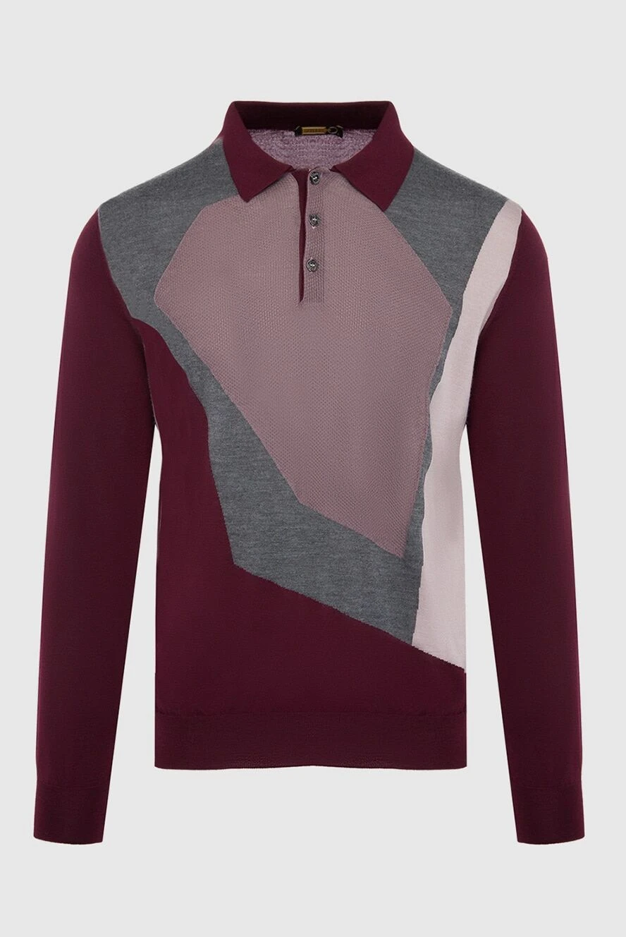 Zilli Long-sleeved polo from silk and cashmere burgundy for men - Fantasy pattern. Long sleeve. 70% cashmere, 30% silk. Buttons. Country of manufacture: Italy. Care: specialized cleaning - photo 1