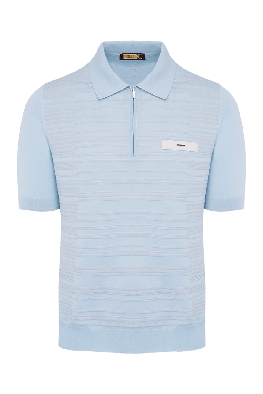 Zilli Polo in silk, cotton and crocodile skin blue for men - Crocodile leather inserts, textured pattern. Contrast chest pocket. 60% silk, 40% cotton, crocodile skin. Closure: Zipper. Country of manufacture: Italy. Care: specialized cleaning - photo 1