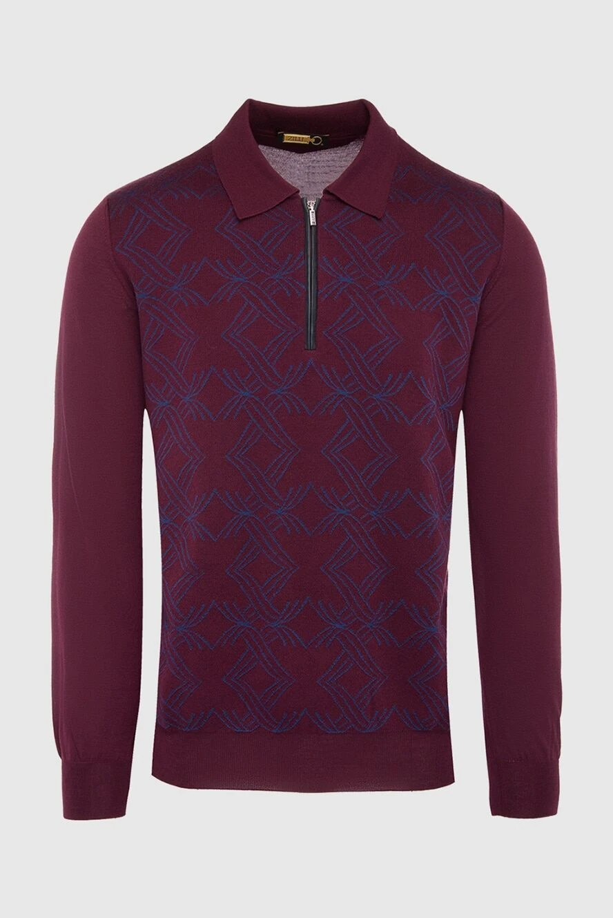 Zilli Long-sleeved polo from silk and cashmere burgundy for men - Fantasy pattern. Long sleeve. 60% cashmere, 40% silk. Closure: Zipper. Country of manufacture: Italy. Care: specialized cleaning - photo 1