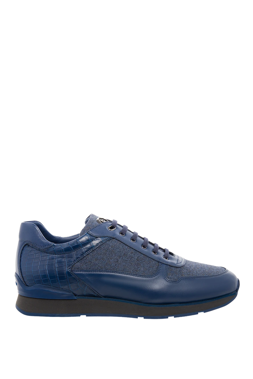 Stefano Ricci Кросівки зі шкіри та шкіри крокодила сині чоловічі - лого. натуральна шкіра, шкіра крокодила. шнурівка. висота 2 см. Країна виробник: Італія. Догляд: спеціалізоване чищення - фото 1