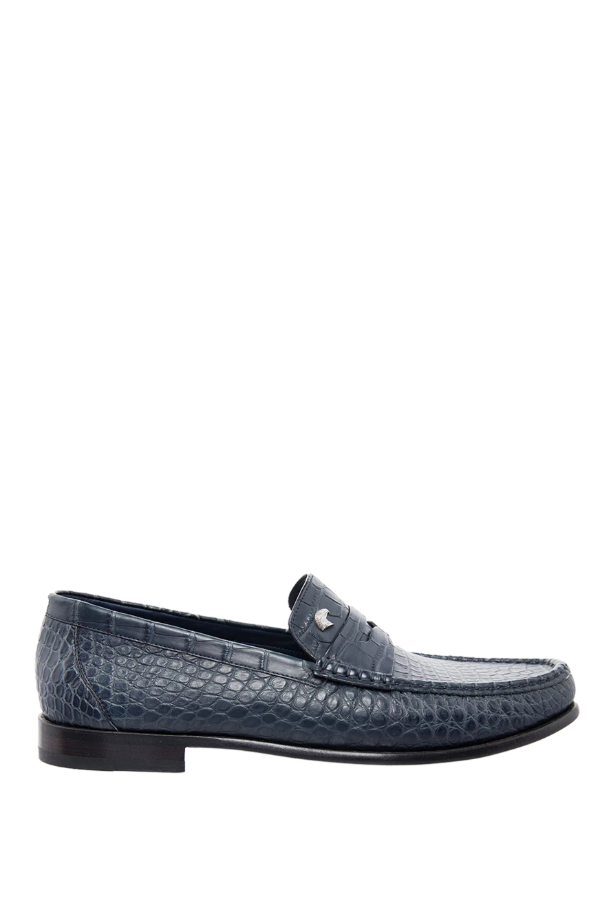 Stefano Ricci Лофери з натуральної шкіри крокодила темно-сині з перемичкою - фактурна шкіра. 100% шкіра крокодила. Країна виробник: Італія. Догляд: спеціалізоване чищення - фото 1