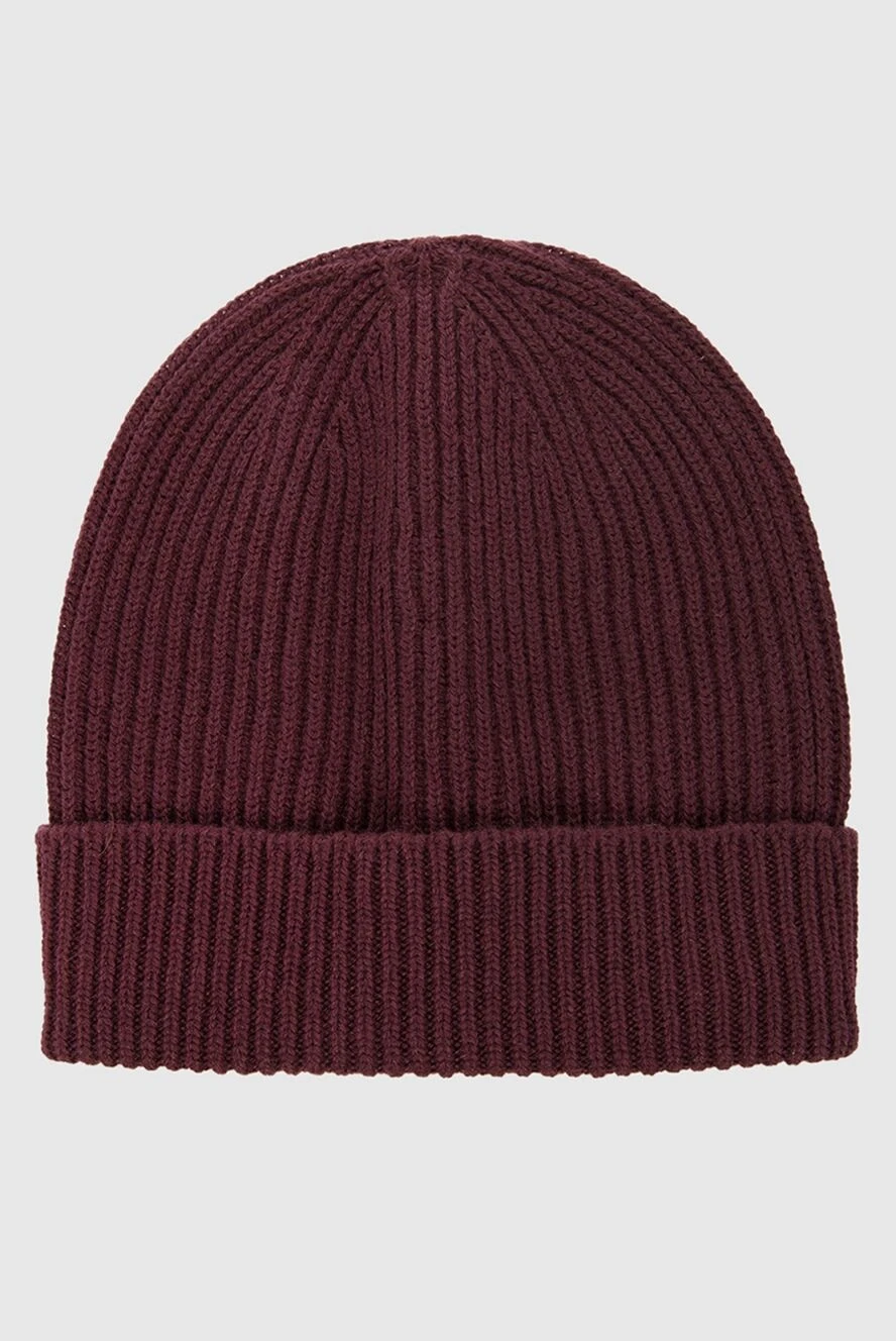 Malo burgundy-brown ribbed knitted cashmere beanie for men  display picture 1