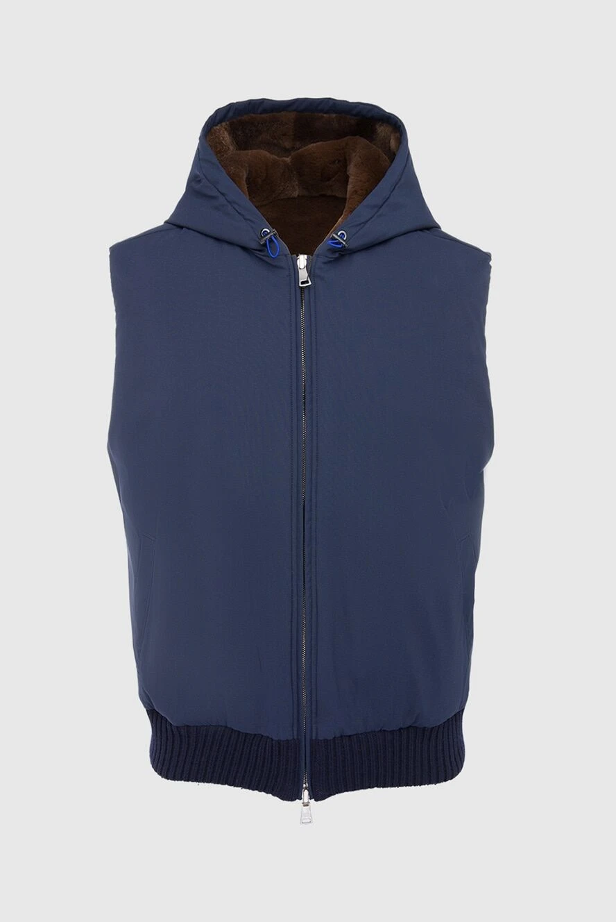 Fabio Gavazzi Blue wool, polyamide and silk vest for men - Hood. 57% wool, 35% polyamide, 8% silk. Closure: Zipper. Two side pockets with zippers, inside pocket. Lining: Natural fur. Country of manufacture: Italy. Care: specialized cleaning - photo 1