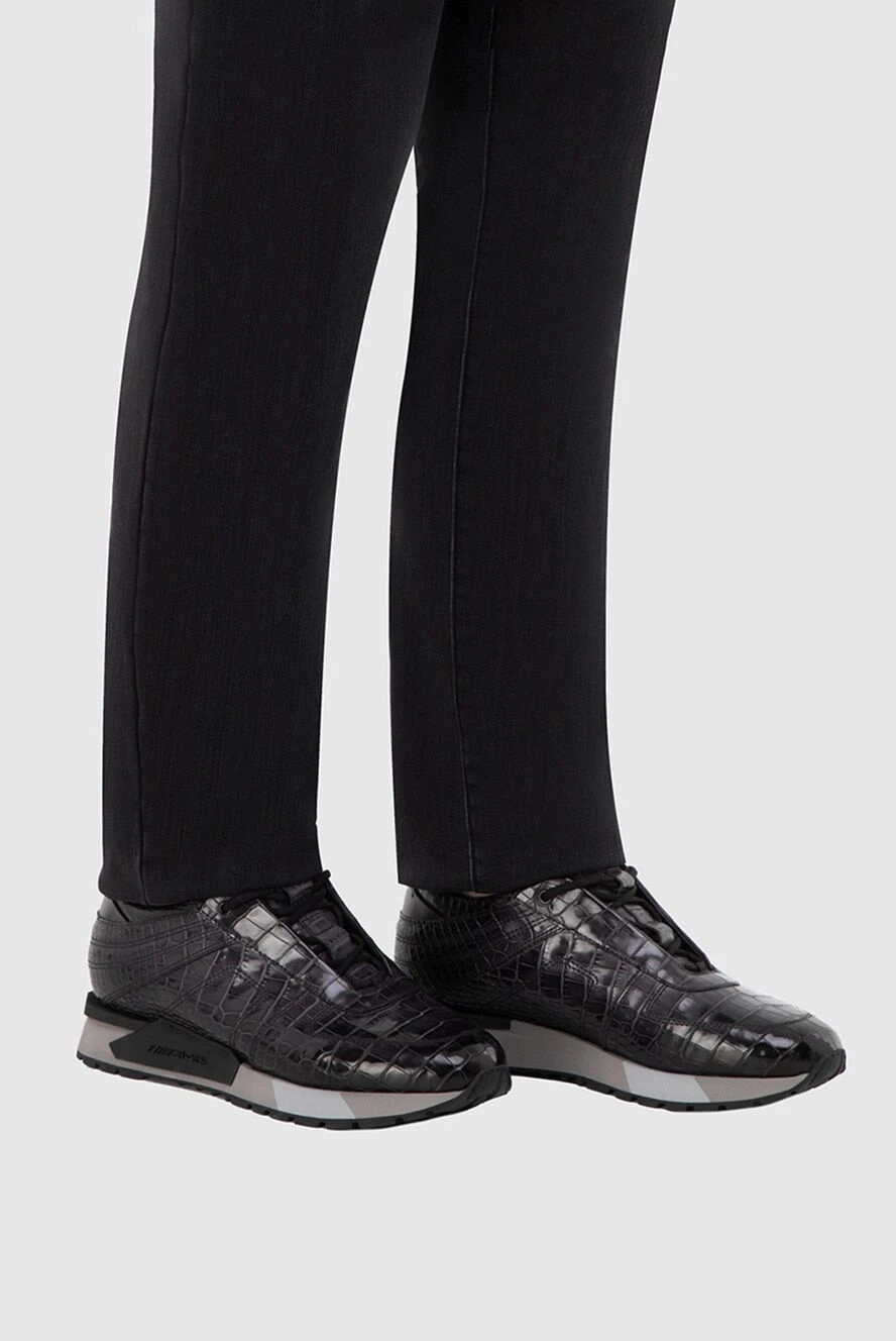 Santoni кроссовки из натуральной кожи крокодила графитового цвета