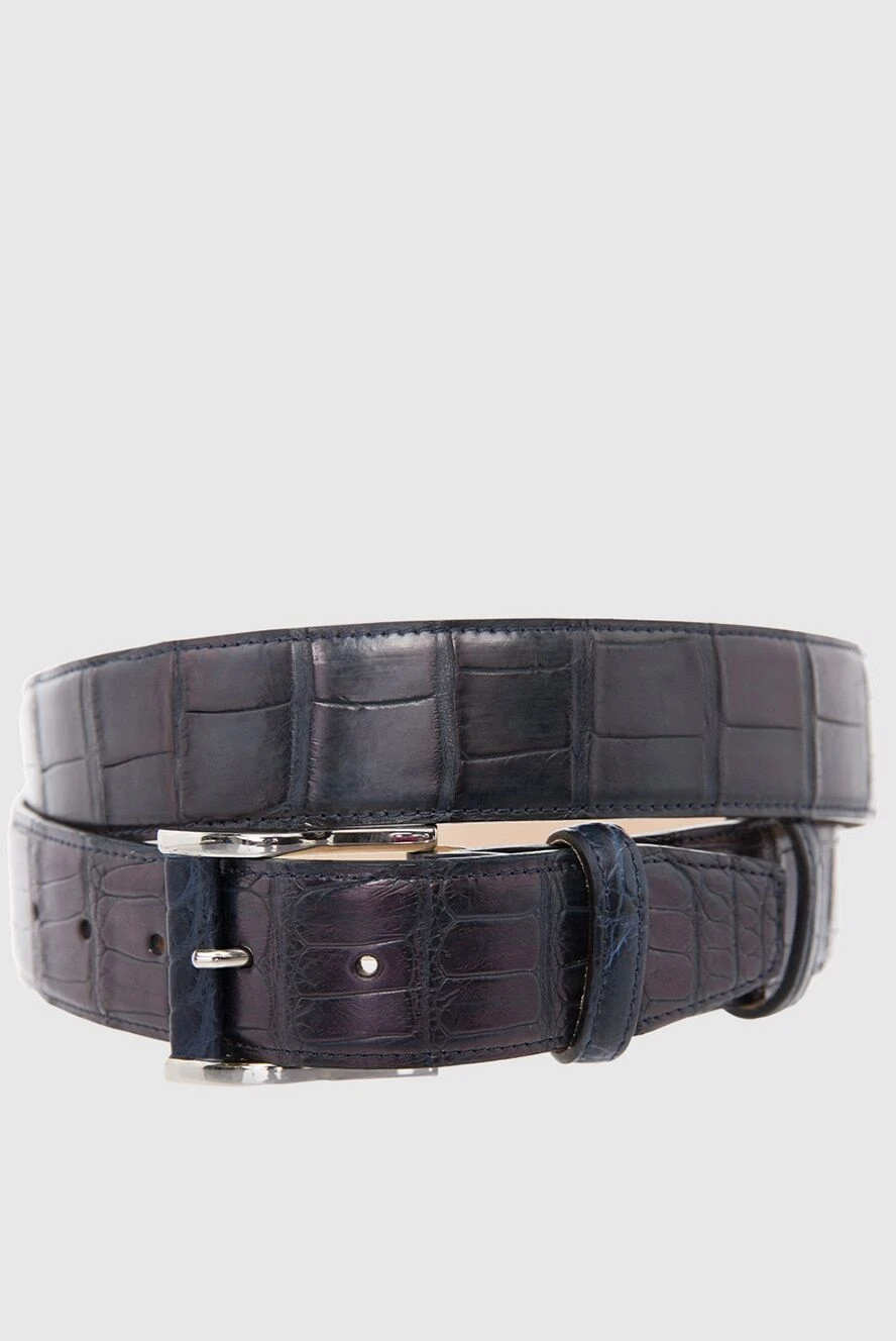 Cesare di Napoli Crocodile leather belt blue for men - Textured leather. 100% crocodile leather. Size: Width 4cm. Buckle. Country of manufacture: Italy. Care: specialized cleaning - photo 1