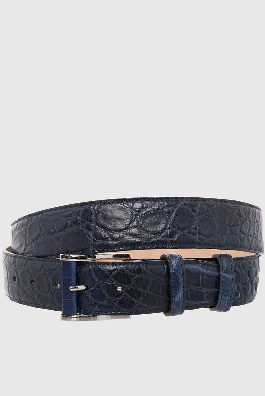 Cesare di Napoli Crocodile leather belt blue for men - Textured leather. 100% crocodile leather. Size: Width 4cm. Buckle. Country of manufacture: Italy. Care: specialized cleaning - photo 1