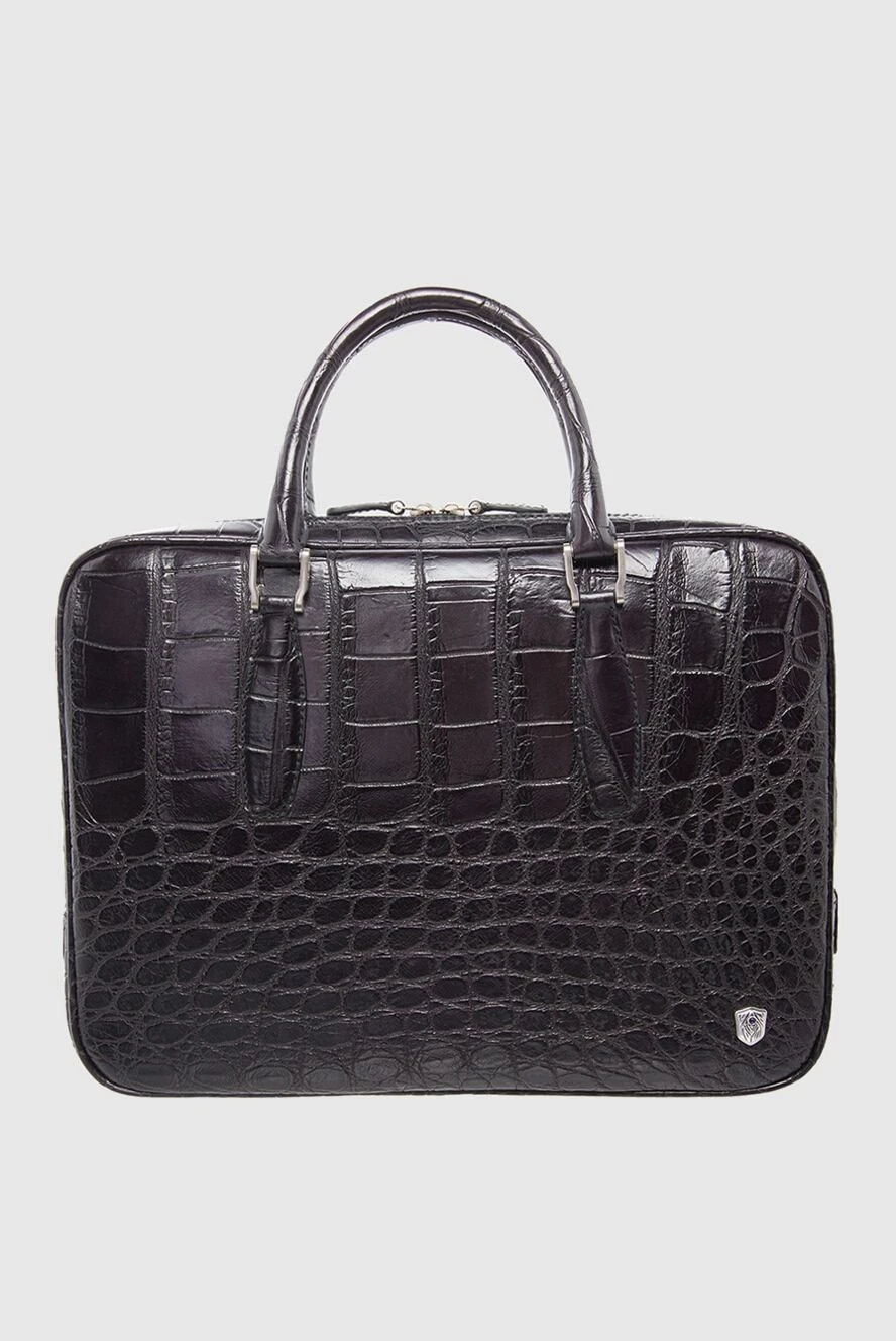 Tardini Black leather briefcase for men - textured leather, logo. 100% crocodile skin. Fastener: zipper. Country of manufacture: Italy. Care: specialized cleaning - photo 1