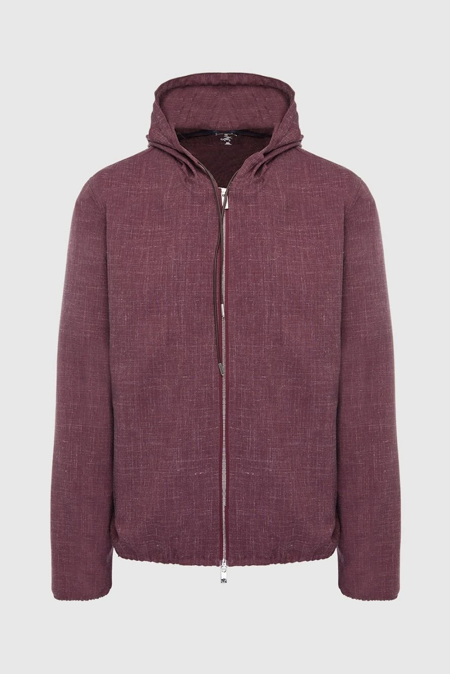 Tombolini Men's burgundy wool and linen sweatshirt - hood. 94% wool, 6% linen. Closure: zipper. Country of manufacture: Italy. Care: specialized cleaning - photo 1