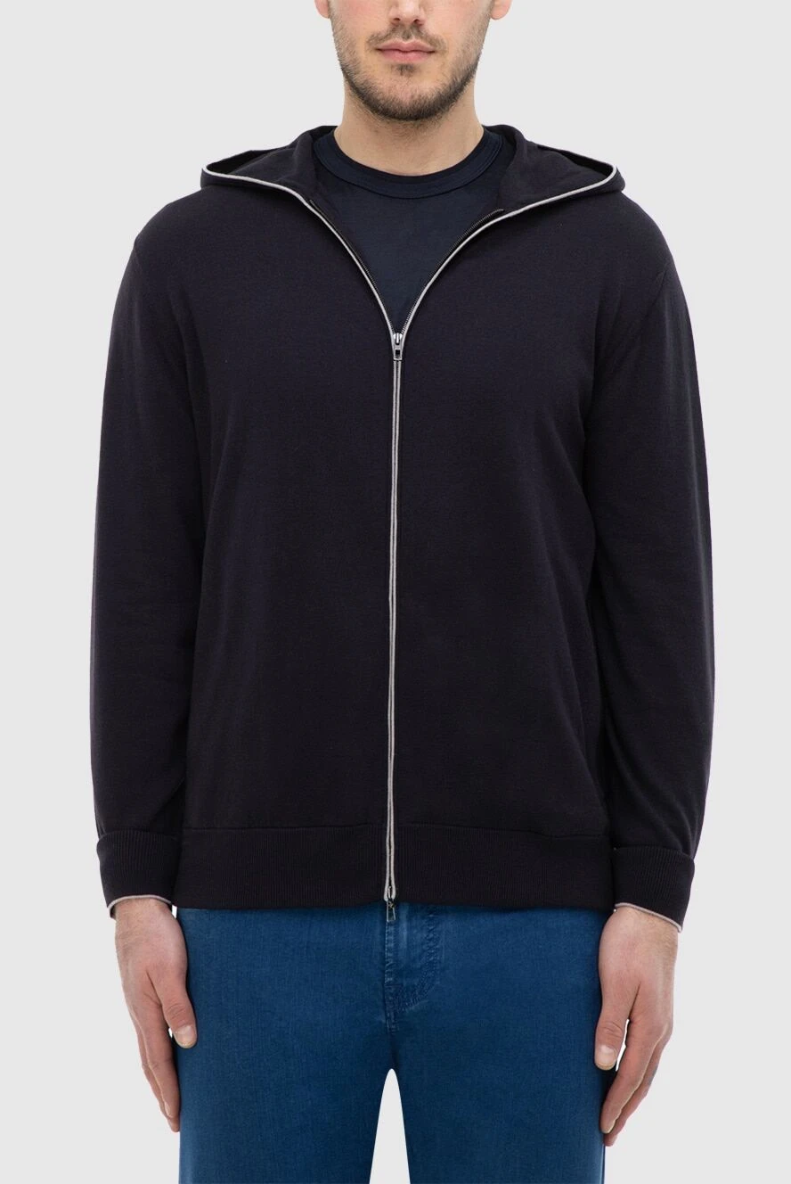 Loro Piana men's cotton and cashmere hoodie blue 166287