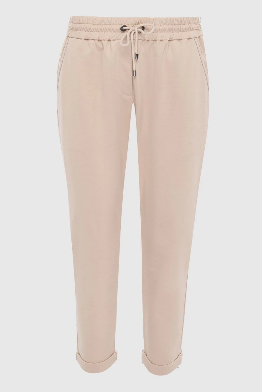 Brunello Cucinelli Брюки из хлопка бежевые женские бежевые - два кармана. 98% хлопок, 2% эластан. эластичный пояс со шнуровкой. Страна производитель: Италия. Уход: специализированная чистка - фото 1