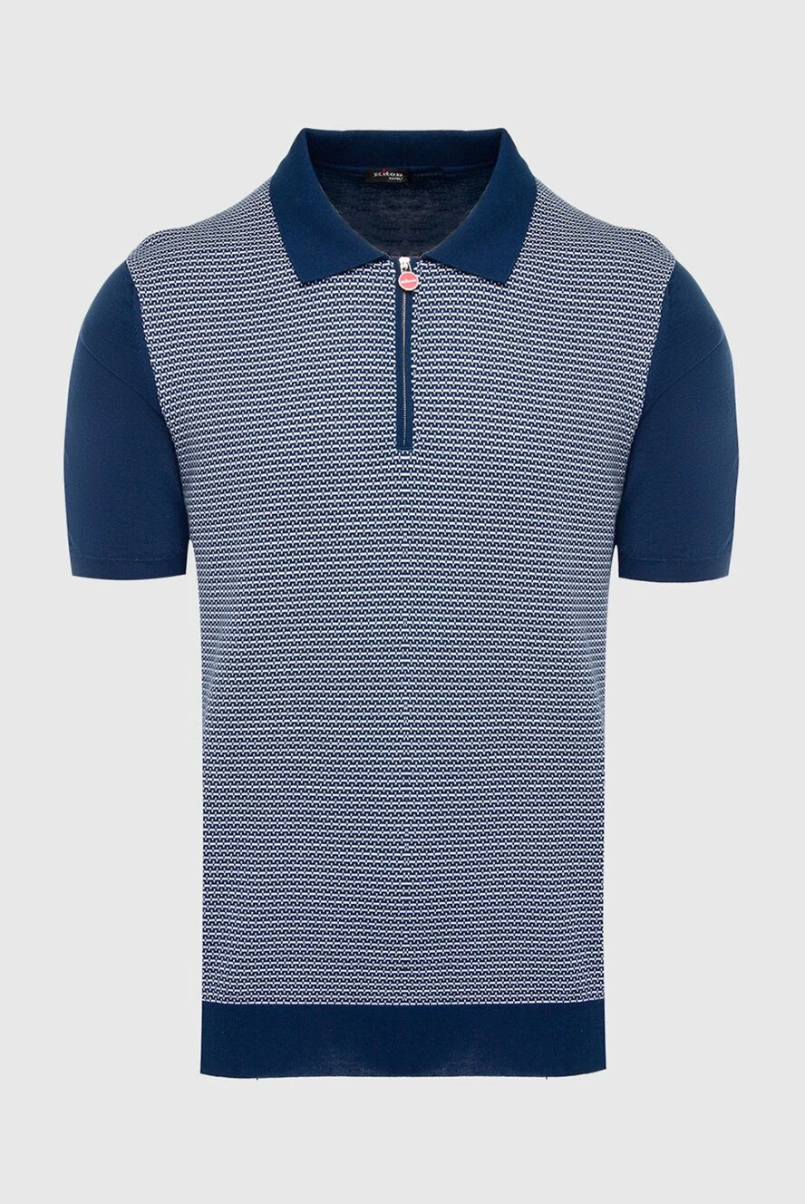 Kiton Polo from cotton blue for men - line pattern. 100% cotton. Closure: Zipper. Country of manufacture: Italy. Care: specialized cleaning - photo 1