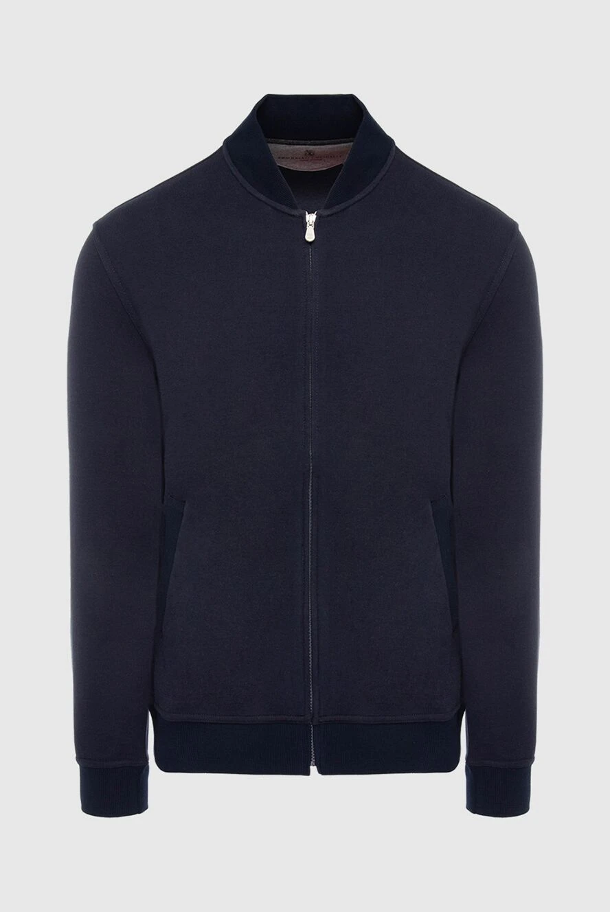 Brunello Cucinelli Кофта спортивная из хлопка и полиамида синяя мужская - 94% хлопок, 6% полиамид. молния. карманы боковые. Страна производитель: Италия. Уход: специализированная чистка - фото 1