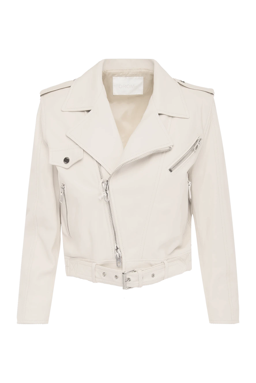 DROMe Jacket made of genuine leather for women beige - 100% genuine leather. zipper, belt. two side pockets, one chest pocket. Country of manufacture: Italy. Care: specialized cleaning - photo 1