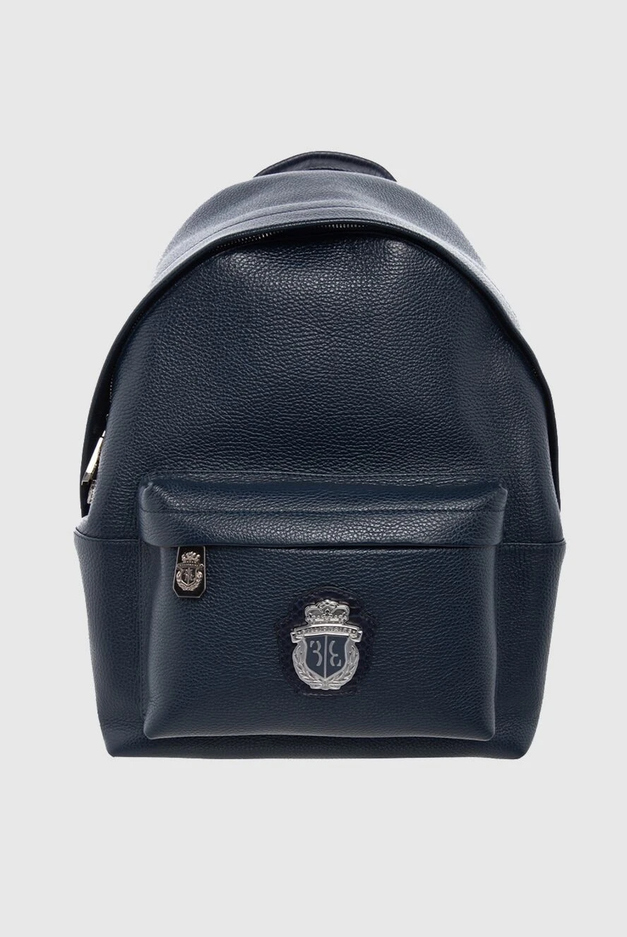 Billionaire Blue leather backpack for men - logo. 100% genuine leather. front pocket. Closure: Zipper. Country of manufacture: Italy. Care: specialized cleaning - photo 1