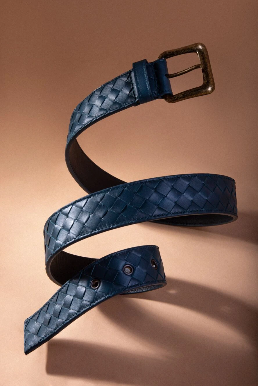 Bottega Veneta blue men's braided leather belt with vintage buckle