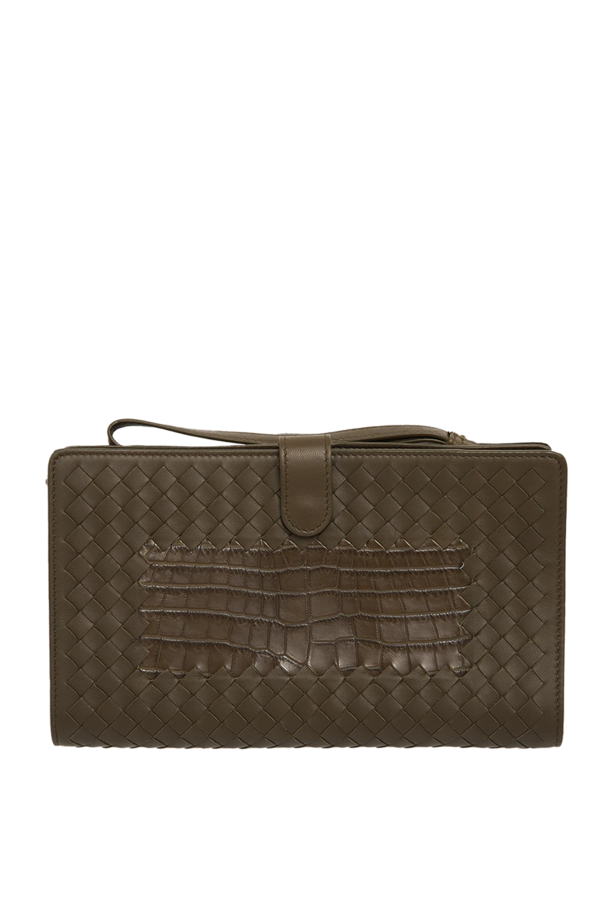 Bottega Veneta Men's clutch bag made of genuine leather and crocodile leather green - Weaving, textured leather. 80% genuine leather, 20% Crocodile skin. Button. 4 compartment. Country of manufacture: Italy. Care: specialized cleaning - photo 1