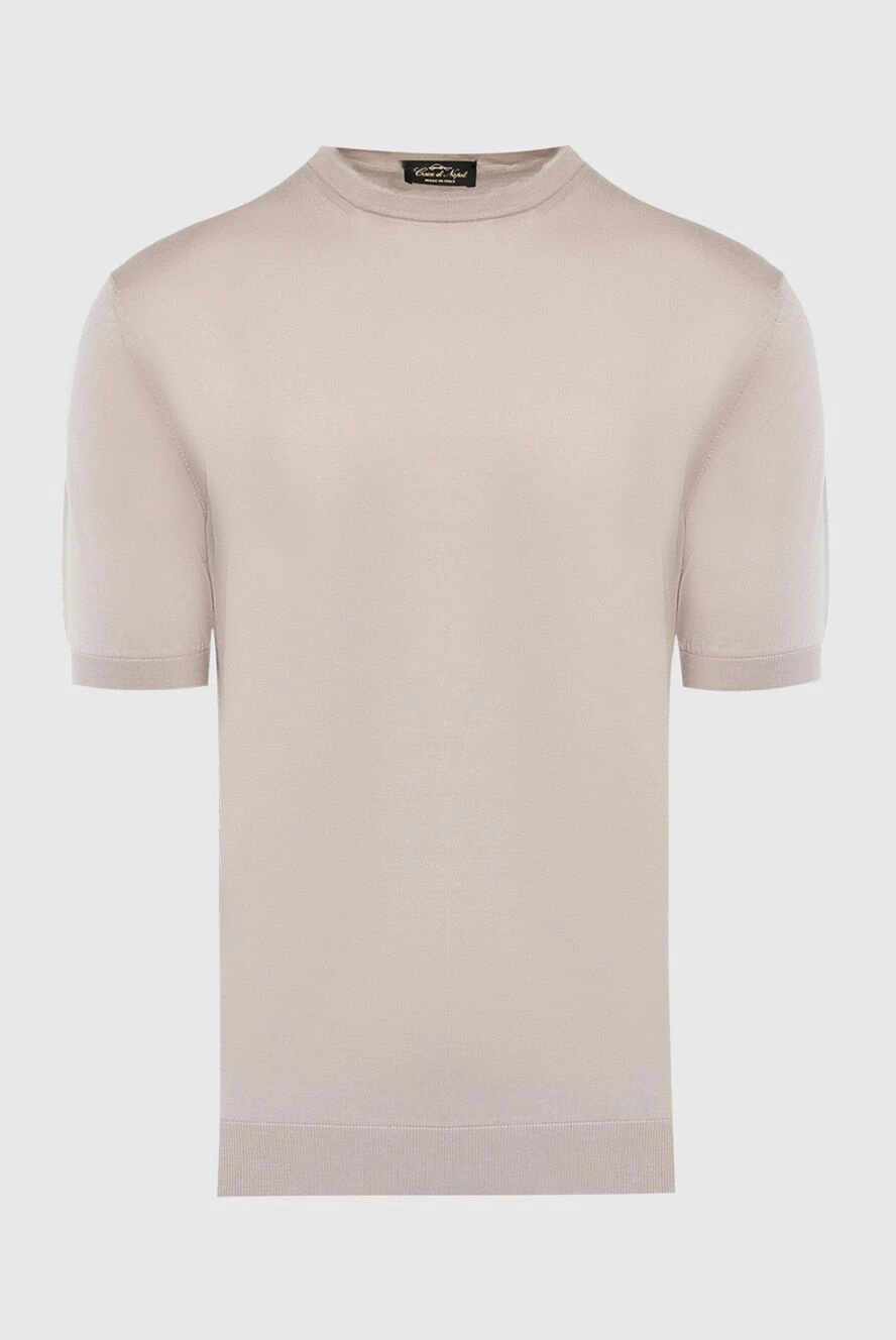 Cesare di Napoli Short sleeve jumper in silk and cotton beige for men - Optional: Short sleeve. Composition: 50% silk, 50% cotton. Country of manufacture: Italy. Care: specialized cleaning - photo 1